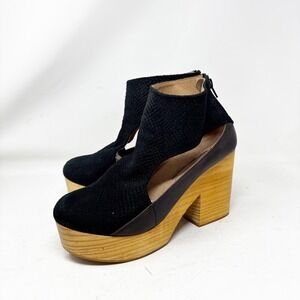 Free People Suede Leather Wood Platform Clog Block Heel Booties Size 40/9.5